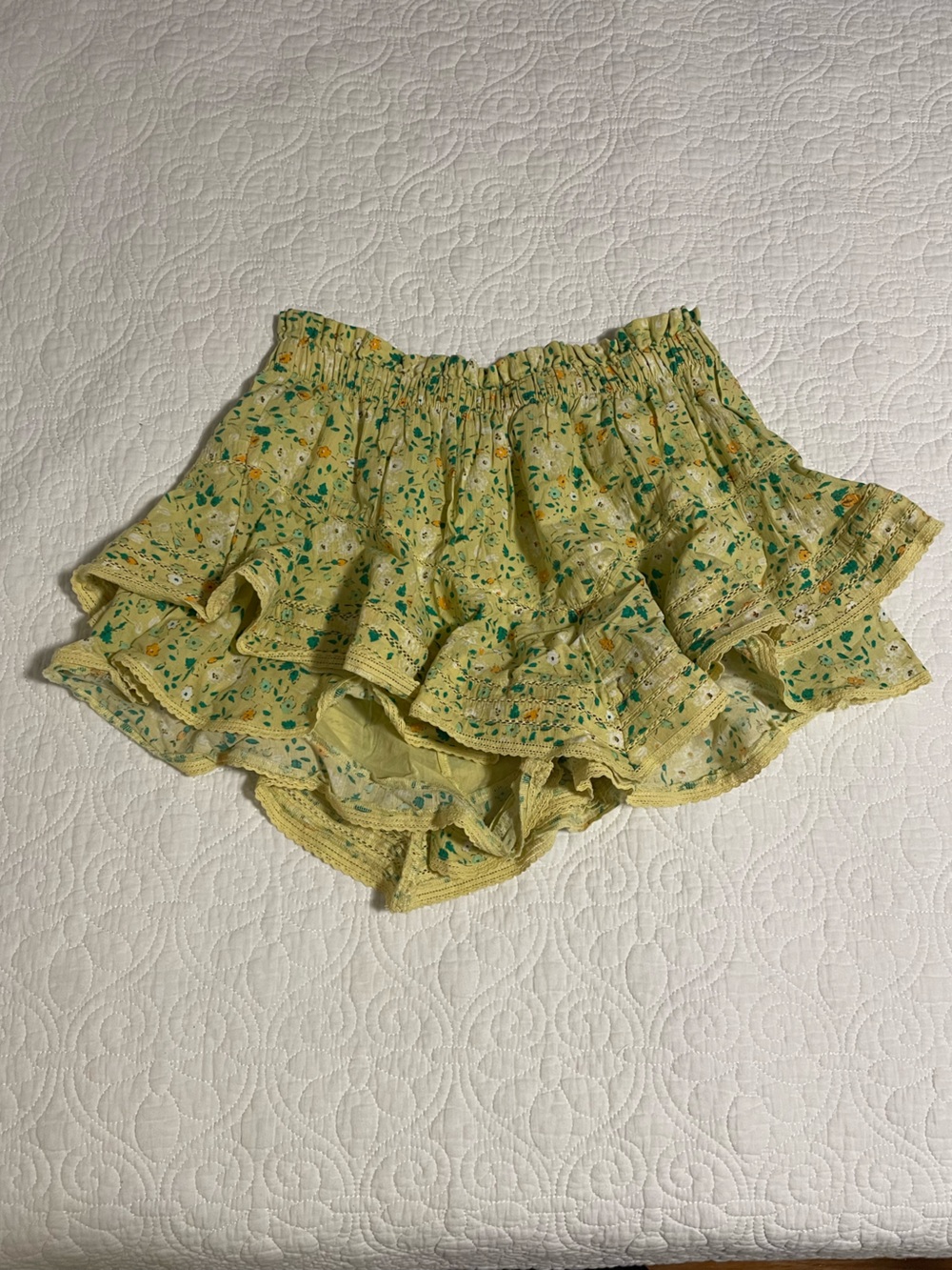 Yellow Floral Tiered Ruffle Skirt